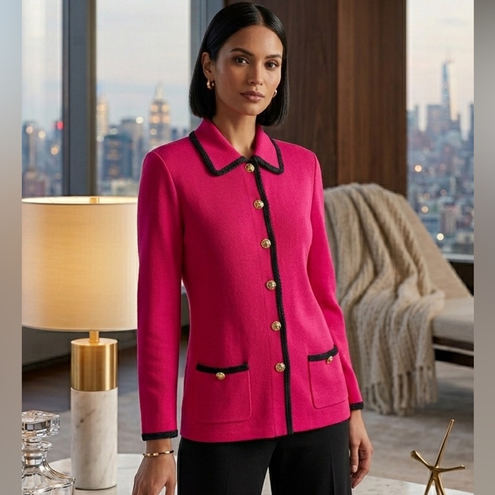 St. John Pink black trim button down Jacket - Picture 9 of 9